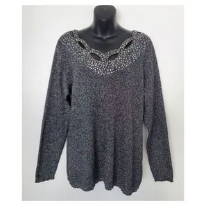 Marisa Christina Y2K Sequin Cutout Shimmery Metallic Knit Sweater Holiday Glam